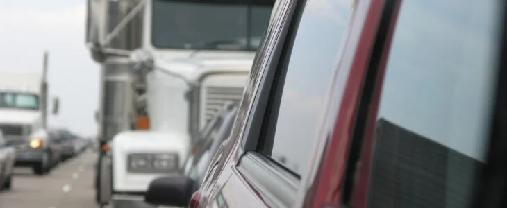 Traffic jam - with big truck close by